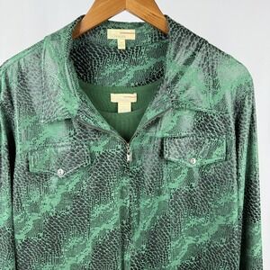 Choices Womens Jacket and Tank to Green Faux Leather Snake‎ Lightweight Zip 2PC